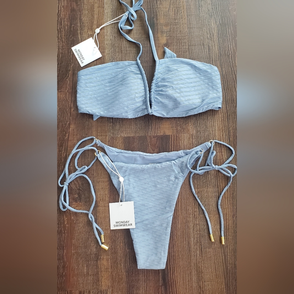 Monday Swimwear Light Blue Ribbed String Bikini